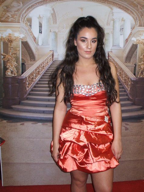 (image for) Nazz Collection Orange Satin Strapless Mini Prom Dress